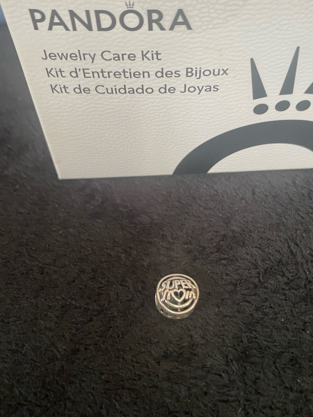 Pandora Silver 'Super Mom' Round Charm with Heart Cutout